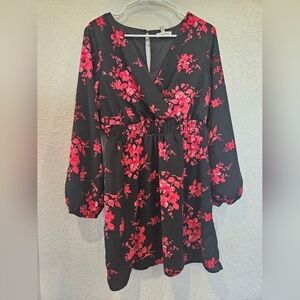 Speechless black with red floral mini dress stretch waist size XL